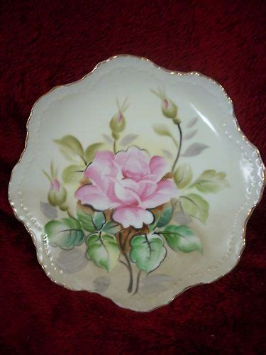 Vintage Lefton China Plate Roses Ne2513 Gold Scalloped Edge Hand