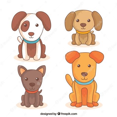 Free Vector Set Of Four Cute Dogs Of Different Breeds