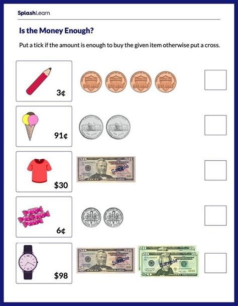 Counting Money Worksheets For 1st Graders Online Splashlearn
