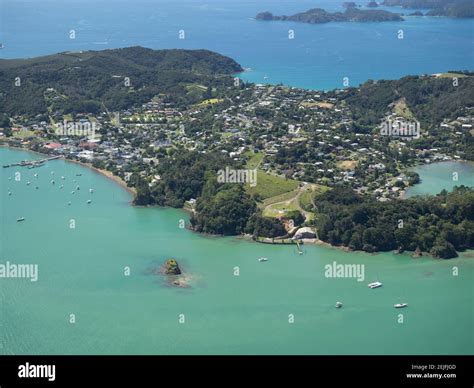 Aerial View Of Town On Island Russell Bay Of Islands Northland