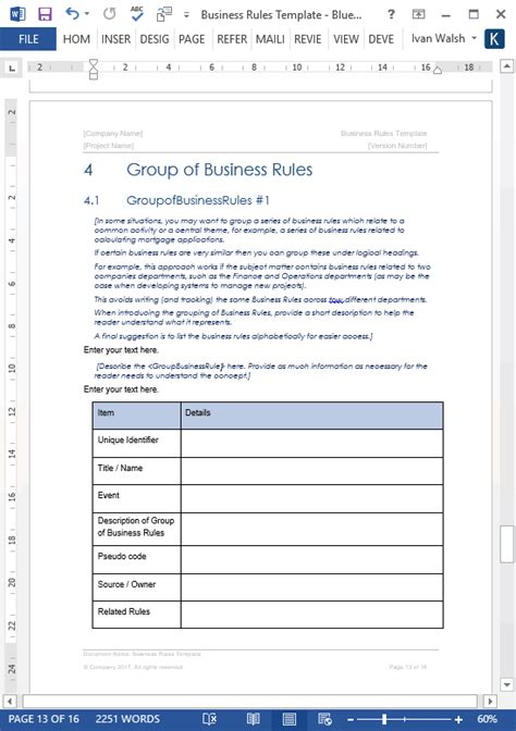 Business Rules Template Word Best Creative Template Ideas