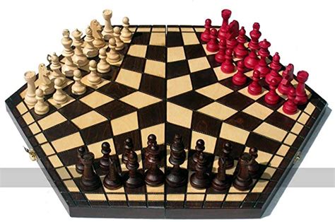 Large 3 Player Chess Set 54cm Board Without Edge Numbers Brown