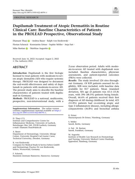 Pdf Dupilumab Treatment Of Atopic Dermatitis In Routine Clinical Care