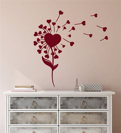 Vinyl Wall Decal Love Flower Hearts Romance Dandelion Plant Stickers ...