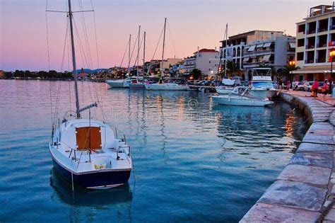 Small Boats In Zakynthos Harbour At Dusk Greece Editorial Image