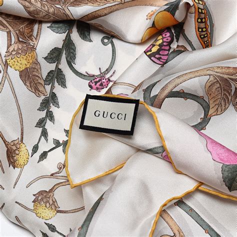 Gucci Silk Floral Flowerwebby Square Scarf White 519530