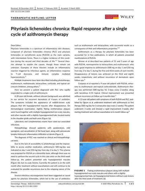 Pityriasis Lichenoides Chronica Rapid Response After A Single Cycle Of