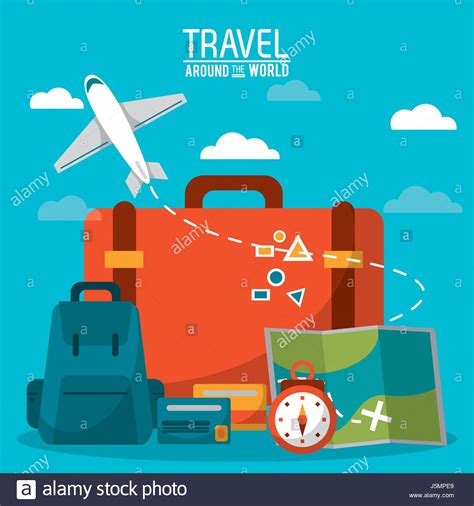 Travel Around The World Luggage Plane Time Credit Card Sky Background