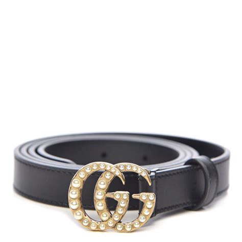 Gucci Calfskin Pearl Double G 20mm Belt 100 40 Black Cream 501823