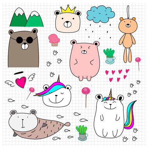 Doodle Cute Bear Set Hand Drawn Style Vector Illustration 583724
