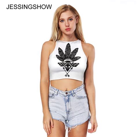 Sexy Women Crop Top 2018 Summer White Tank Tops Cropped Feminino Ladies Elastic Feather Printed