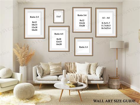 Living Room Wall Art Size Guide Frame Sizing Mockup Poster Size Chart For Digital Prints Ratio