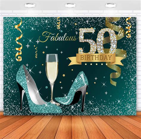Buy Sensfun Teal Gold Happy Th Birthday Backdrop Glitter Silver Dots High Heels Champagne