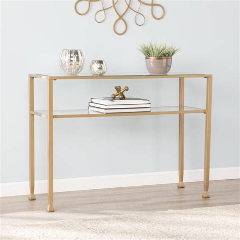 Megaware Jumpluff Gold Metal And Glass Console Table Transitional
