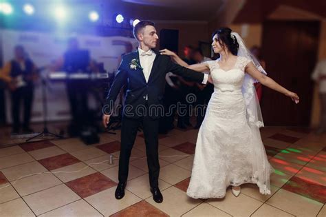 Romantic Newlywed Couple Dancing Handsome Groom And Beautiful Happy