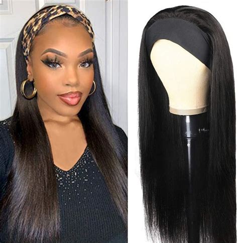 Black Headband Wigs For Women Straight Human Hair Wig With Wide