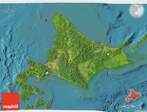 Online, interactive, vector hokkaido map. Satellite 3D Map of Hokkaido