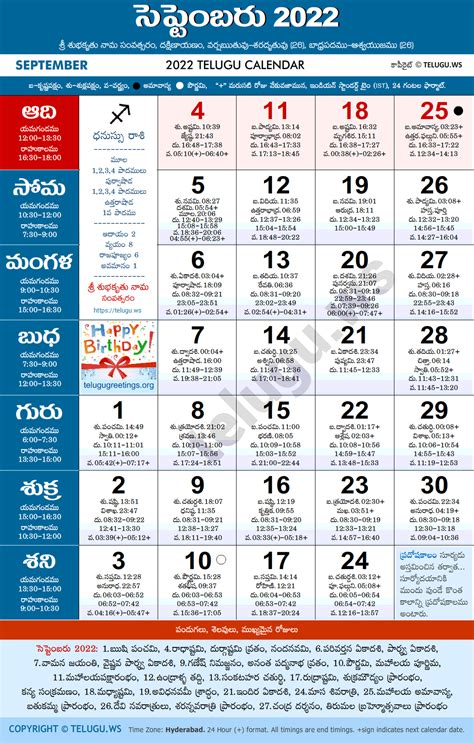 Telugu Calendar 2022 September Pdf Print With Festivals And Holidays List