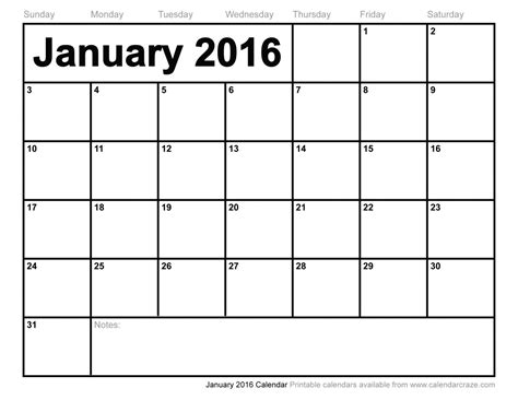 January 2016 Calendar Printable Fort Pierce Central