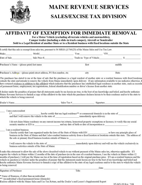 Taxpayers who choose to itemize their. Free Maine Affidavit of Exemption for Immediate Removal ...