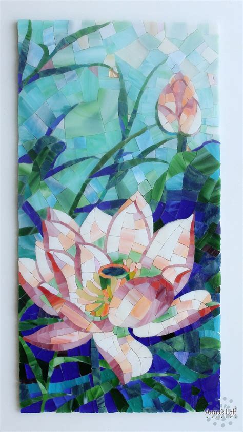 Lotus Flower Decor Stained Glass Lotus Mosaic Etsy