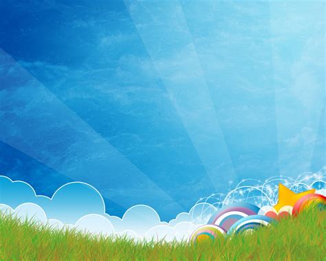Vector Grass Star Light Clouds Background For Powerpoint Abstract And
