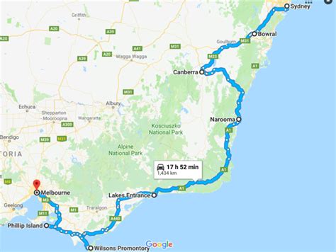 Sydney To Melbourne Road Map 1 Australian Road Trip Map Recreation Area