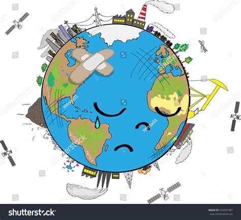 Sad Planet Earth Crying Polluted Stock Vector Royalty Free 654337387