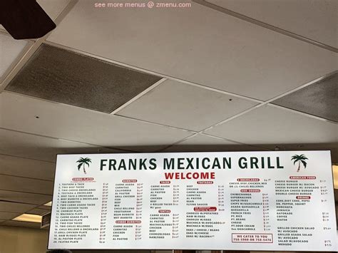 Menu At Franks Mexican Grill Restaurant Vista