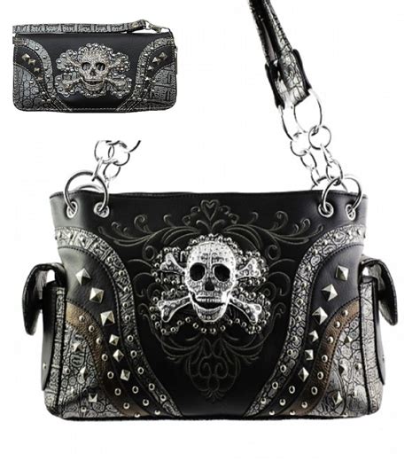 Black Skull Studded Concealed Purse W Matching Wallet Concealed Carry