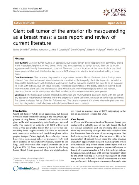 Pdf Giant Cell Tumor Of The Anterior Rib Masquerading As A Breast