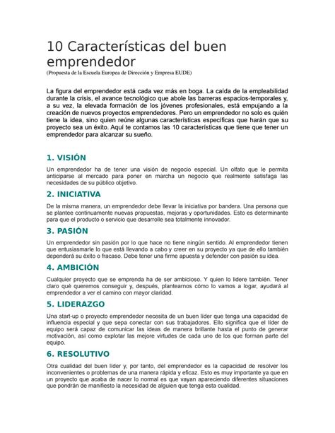 10 características del buen emprendedor by 1tutoria2nexus issuu