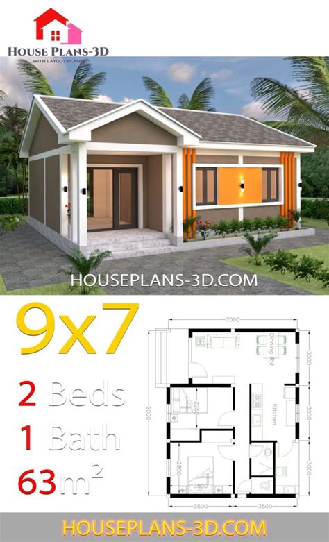 House Plans 9x7 With 2 Bedrooms Gable Roof House Plans 3d