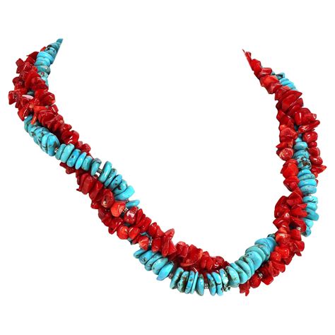 Red Coral And Turquoise Necklace At Stdibs Turquoise And Red Coral