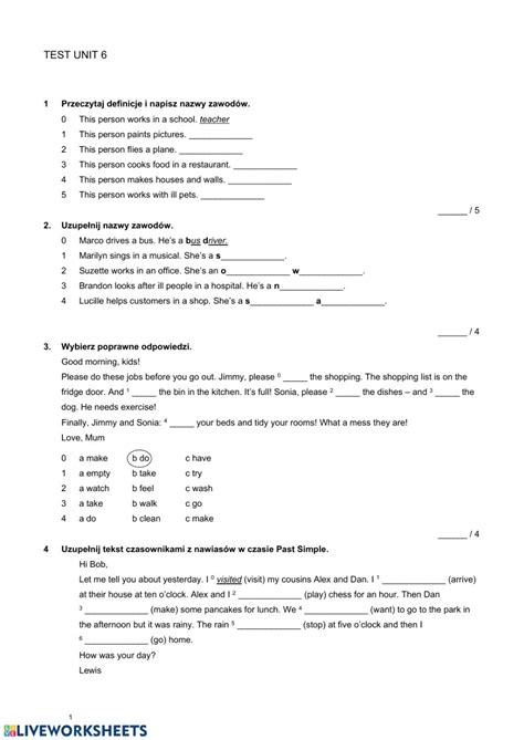 English Class A1+ Test Unit 4 - English Class A1+ unit 6 - Interactive worksheet