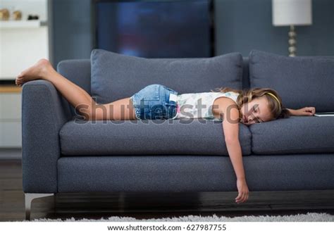 Photo De Stock Girl Sleeping On Sofa Living Room Shutterstock