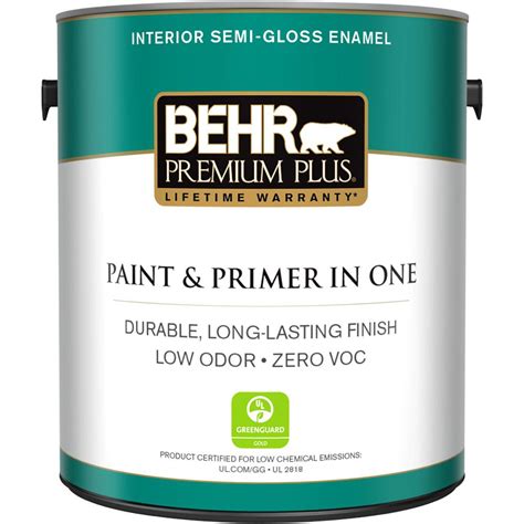 BEHR Premium Plus 1 Gal Ultra Pure White Semi Gloss Enamel Zero VOC