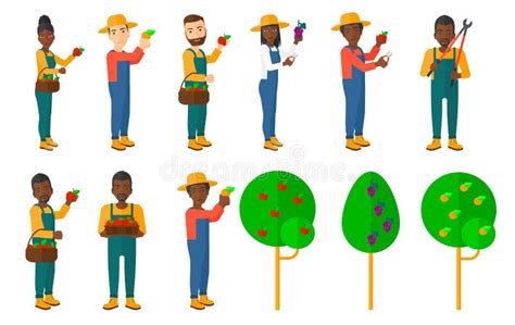 Grupo De Ilustrações Agrícolas Com Fazendeiros Ilustração Do Vetor