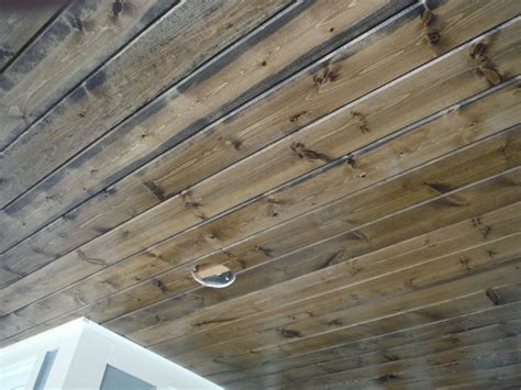 Exposed beams also offer a structural look the resulting color will vary due to pine's natural coloring, so it's best to test the stain on a scrap of. Pine Car Siding Porch Ceiling - stained | Hardie Shingle ...