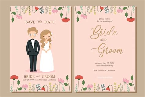 Premium Vector Cute Bride And Groom Cartoon On Flower Wedding