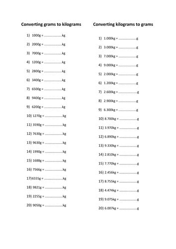 Converting Between Grams And Kilograms Worksheet By Tracey88 Teaching