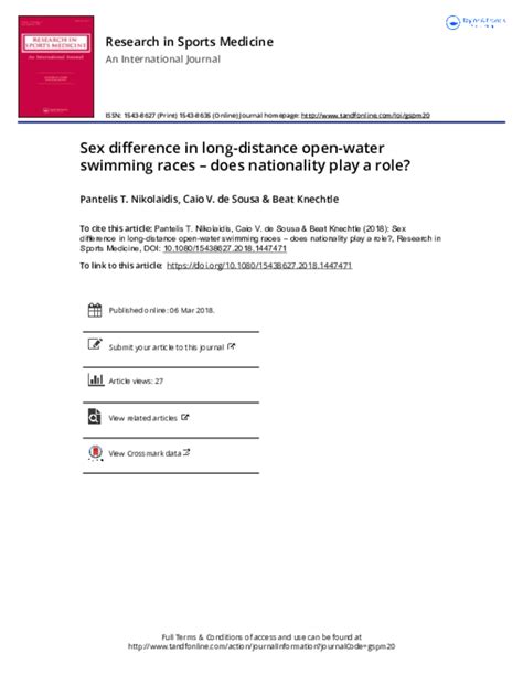 Pdf Sex Difference In Long Distance Open Water Swimming Races Does Nationality Play A Role