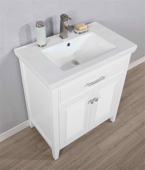 Transitional Single Sink Bathroom Vanity With Porcelain Integrated Counterop In White Finish