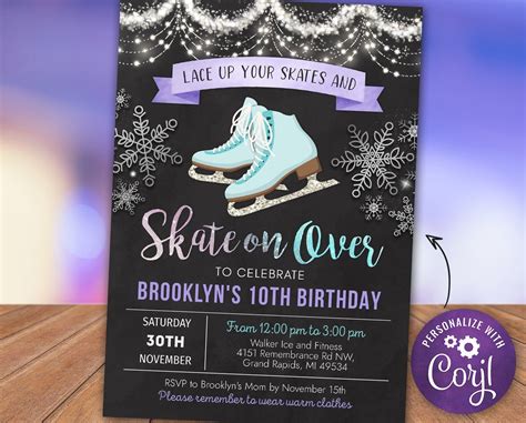 Ice Skating Birthday Invitation Ice Skating Birthday Party Invite