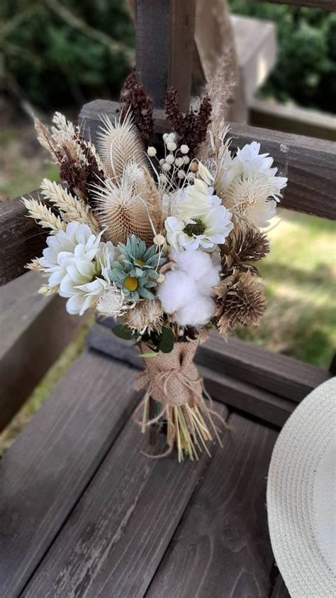 Rustic Boho Bridal Bouquet Dried Daisy Bouquet Taupe Tan Etsy