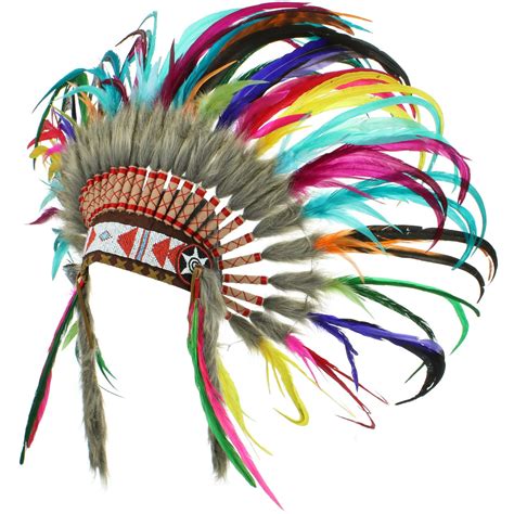Indian Headdress Chief Feathers Bonnet Native American Gringo Fancy Dress Party Ebay