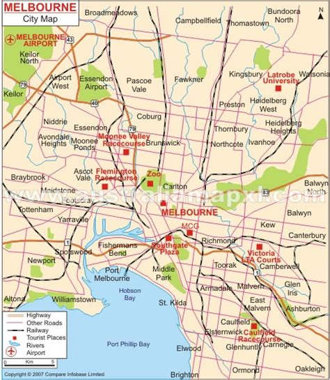 It is located at the head of port phillip bay, on the southeastern coast. Melbourne Karte
