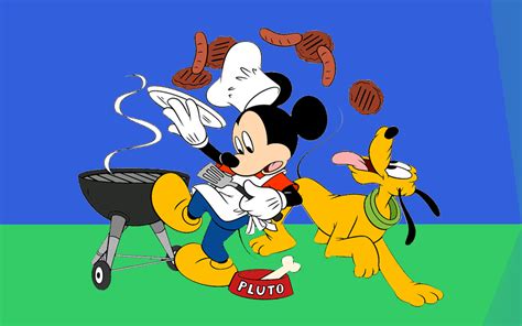 Mickey Mouse And Pluto Grilling Roasting Sausage Hd Desktop Wallpaper