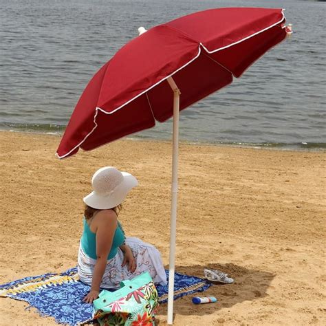 Sunnydaze 5 Foot Outdoor Beach Umbrella With Tilt Function Portable