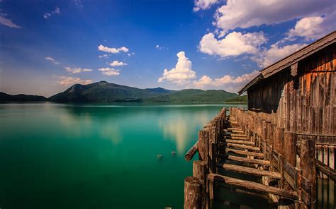 Pictures Bavaria Alps Germany Walchensee Boathouse Nature 1920x1200
